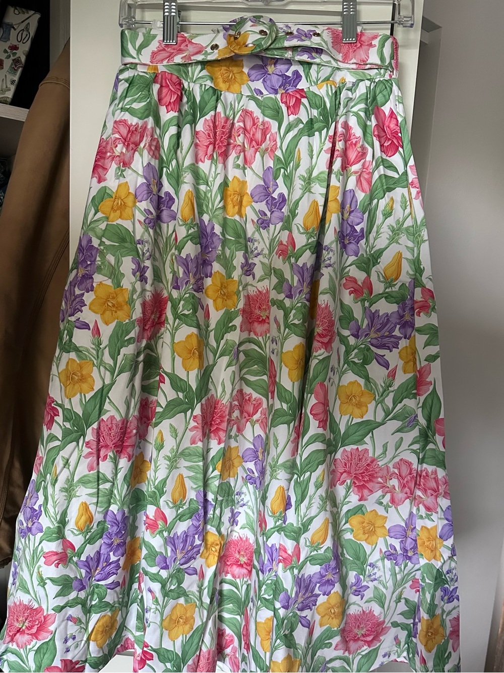 Promesa White Floral Maxi Skirt with Pink, Yellow & Purple Flowers